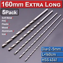 5PC 160MM Extra Long Wood Metal Drill Bit Set Brad Point 2mm 3mm 3.5mm 4mm 5mm