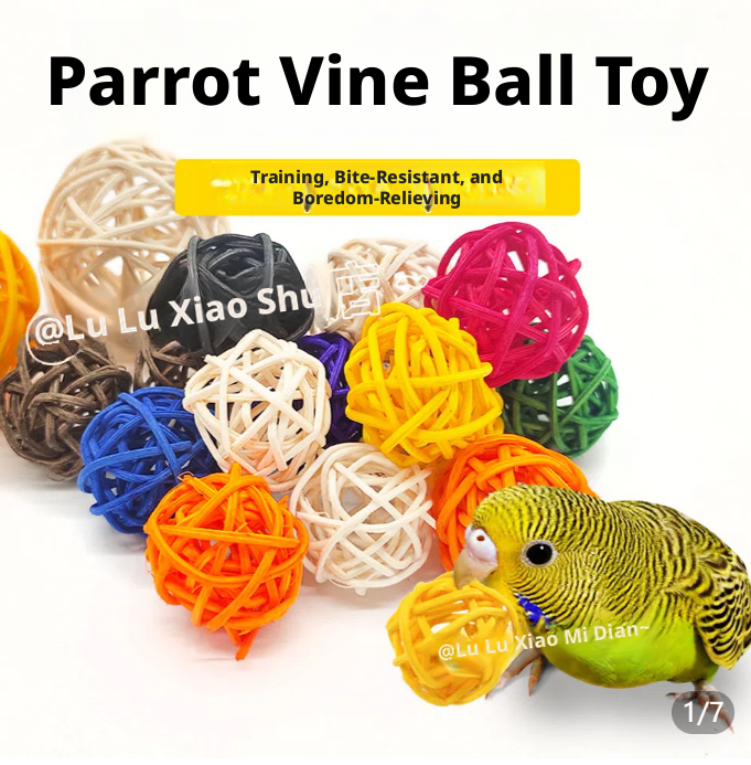 Parrot Wood Rattan Ball-3cm White Rattan Ball-1 pack