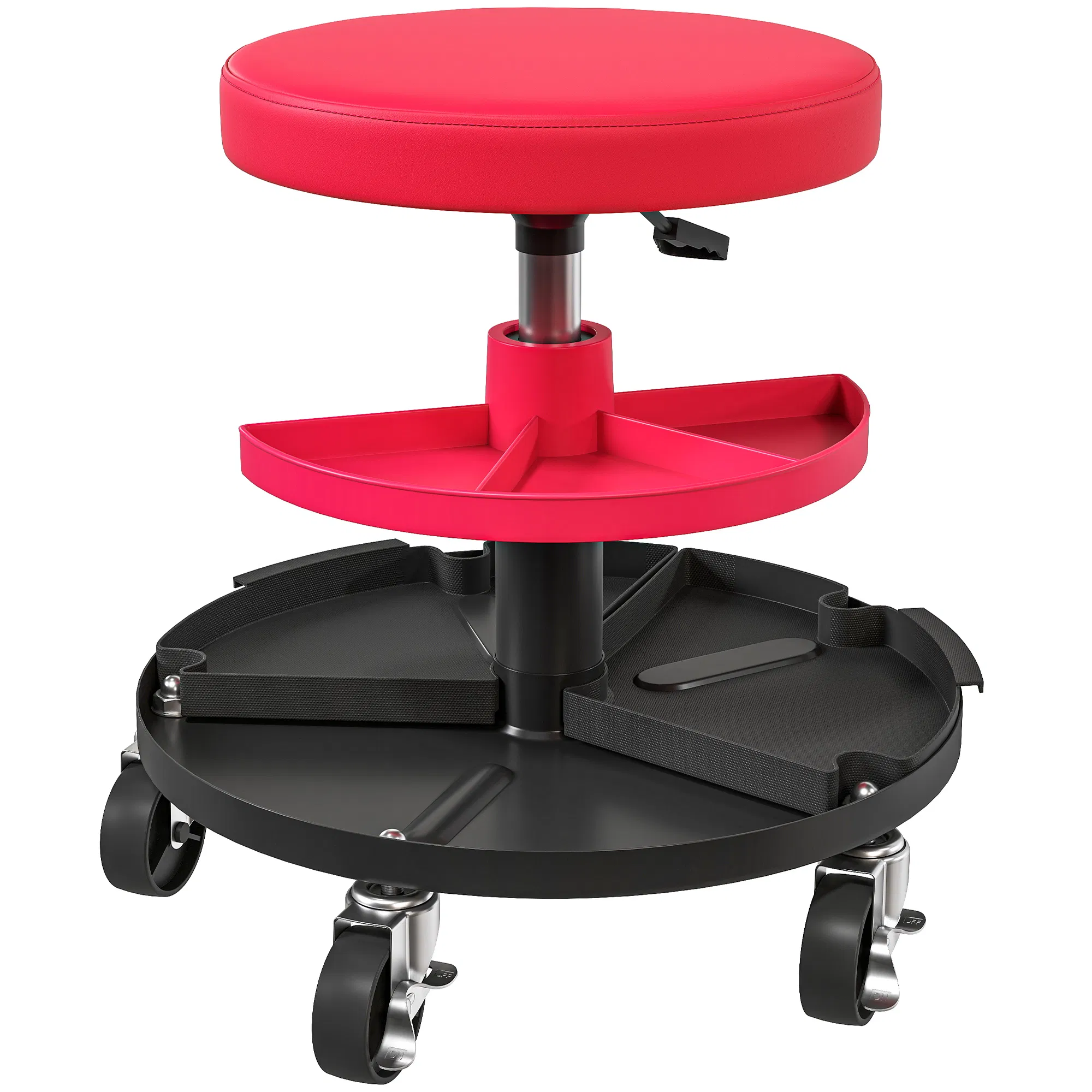 Main product image of Rolling Mechanic Stool, 300 lb Capacity, 2.5" Wheels, Tool Trays, Adjustable Height, Red