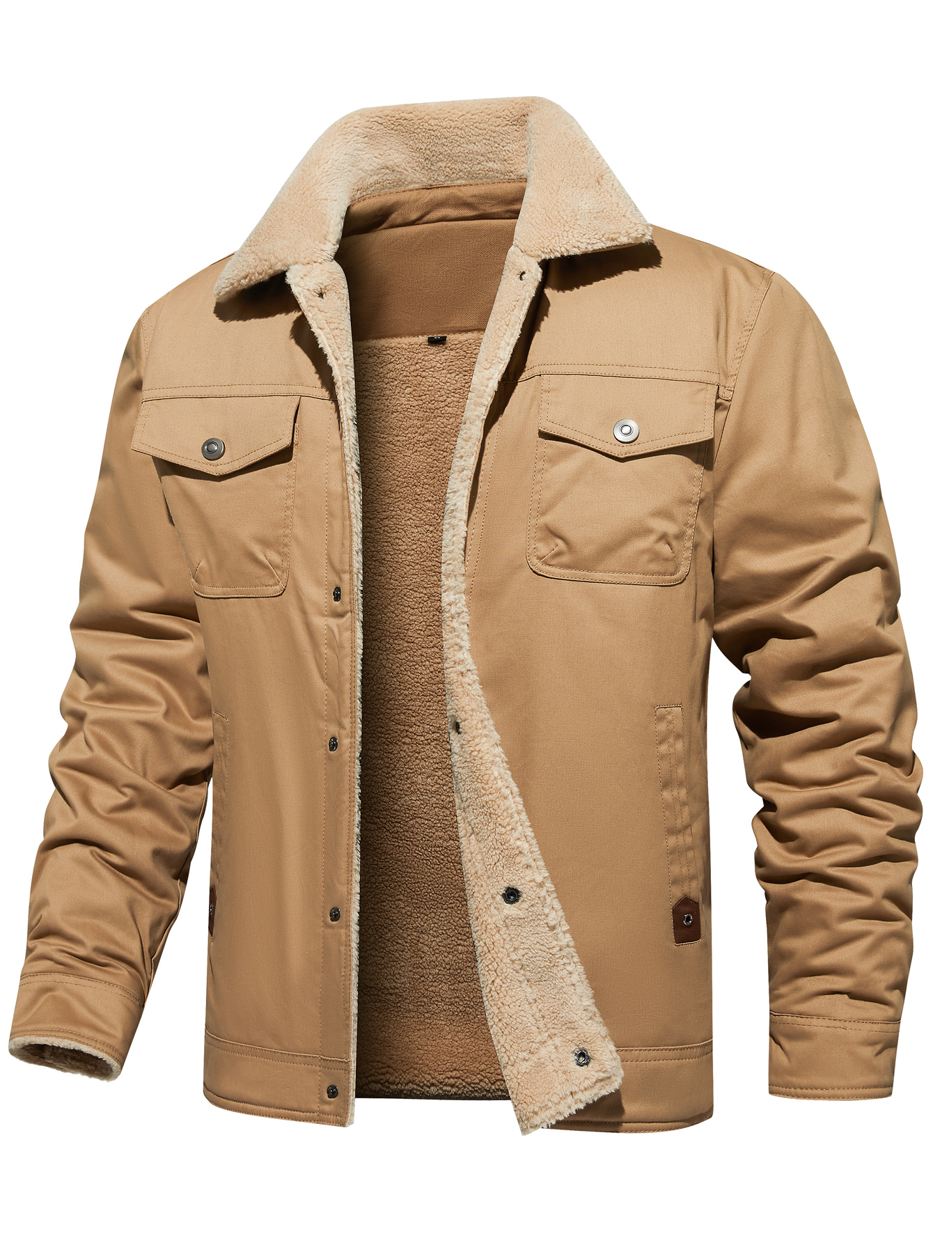 Men's Winter Jacket Lined Sherpa Jacket Warm Trucker Coat Multi Pocket