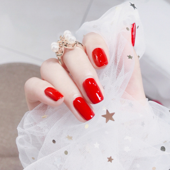 24-piece Fashionable Long-square Red Fake Nail Pure Color Design Manicure Set.Suitable For Women And Girls.Long-lasting On Nails.