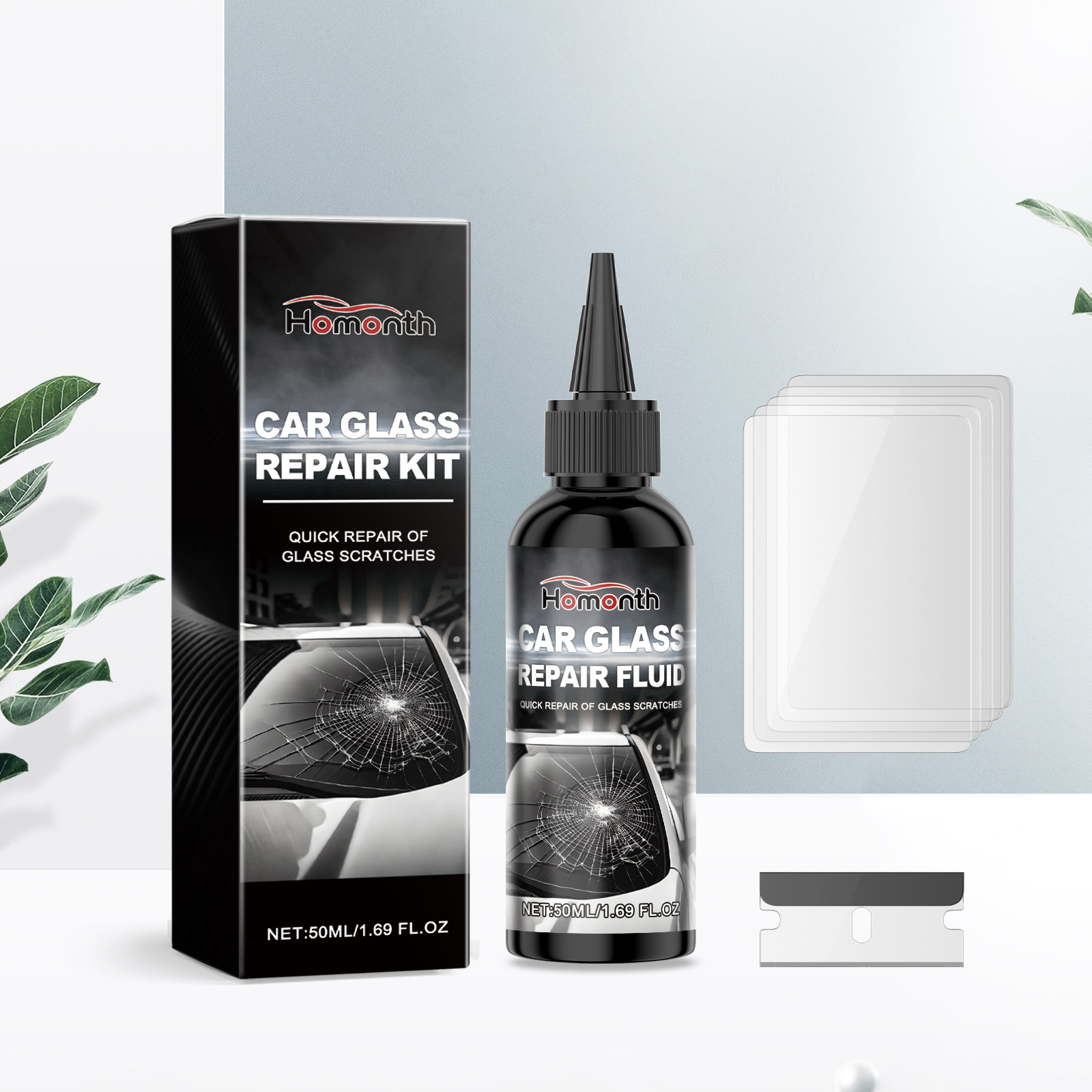 Main product image of Car Window Repair Kit 50ml Bottle-2 Tools-box Car Front Windshield Nano Repair Fluid Clear Visibility