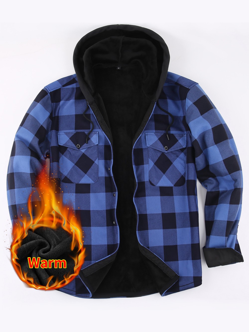Jacket - Men's Winter Hooded Fleece Retro Plaid Coat