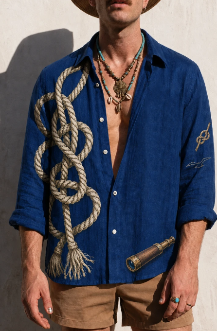 Main product image of Nautical Rope & Anchor Print Oversized Shirt
