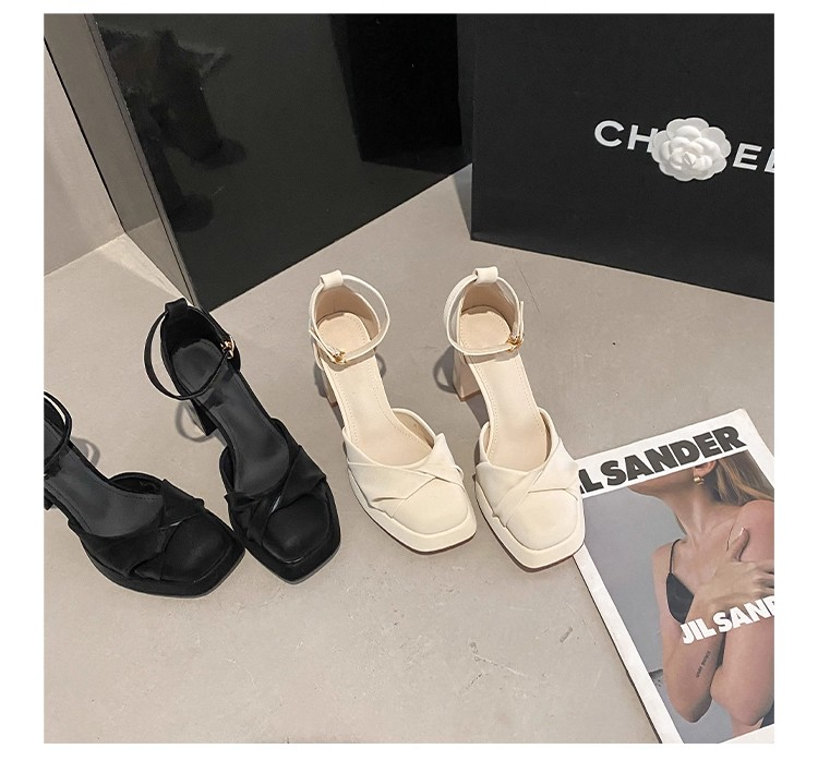 Main product image of Women Elegant Ruched Square Toe Platform Block Heel Pumps