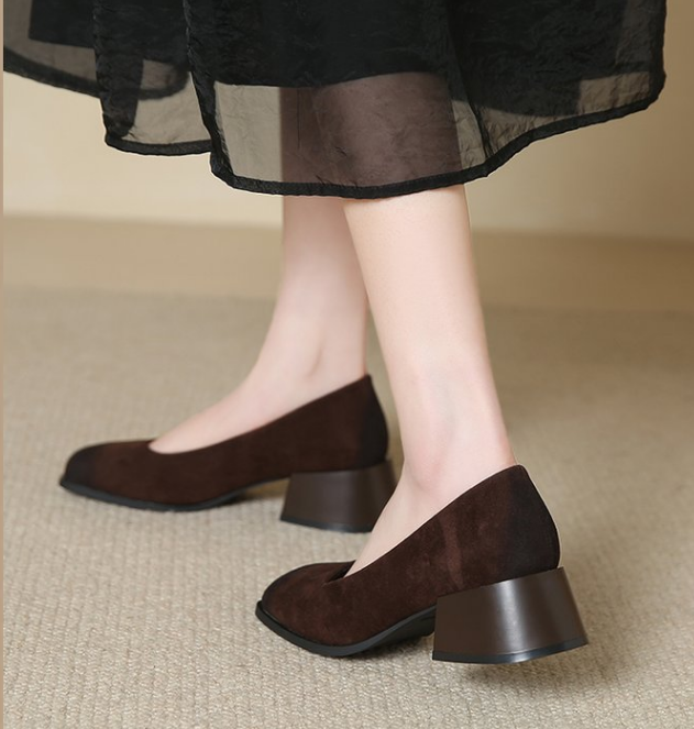 Main product image of Vintage French Chic Square Toe Block Heel Pumps, Niche High End Low Cut Women Shoes For Spring & Autumn
