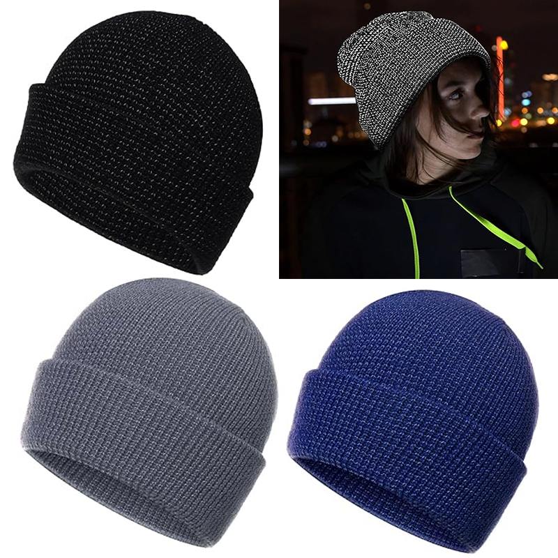 Main product image of Winter Windproof Hat Knitted Reflective Beanie Hat Thick Warm Cap