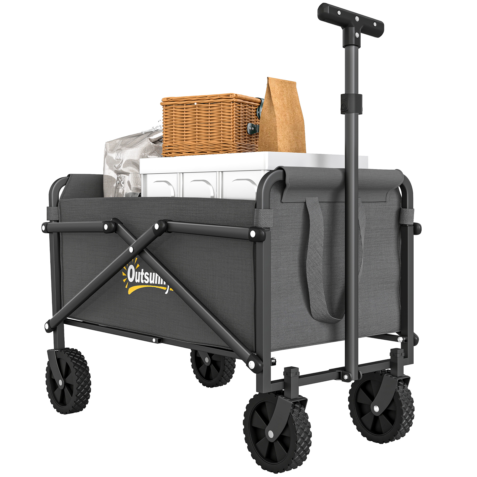 Main product image of Outsunny 41L Festival Trolley On Wheels,Compact Garden Folding Trolley Cart,60kg Heavy Duty Collapsible Foldable Wagon With Adjustable Handle And Carrying Bag For Beach,Camping,Festival,Grey