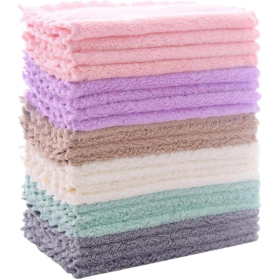 24-Pack Super Absorbent Coral Fleece Dishcloths - Fast Drying, Lint-Free Kitchen Towels Multicolor