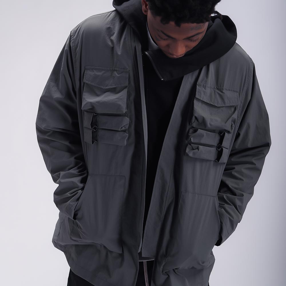 American Street Functional Work Jacket Men's Loose Shawl Collar Multiple Pockets