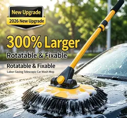 Telescopic Car Wash Mop, 3-Section Extendable Chenille Soft Bristle Cleaning Brush For Vehicle Washing