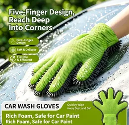 Thickened Chenille 5-Finger Car Wash Gloves, Rich Foam Cleaning Gloves, Professional Car Washing Towels For Auto Detailing Shops