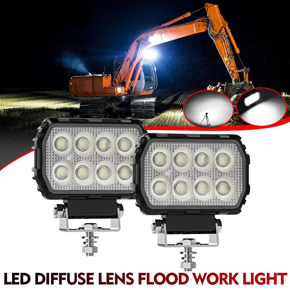 2PCS 4.4  Inch Rectangular Led Work Lights Flood Beam Fit Digger Tractor Digger