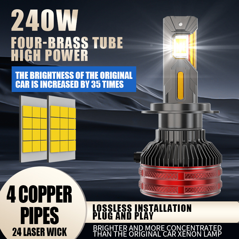 Main product image of 240W LED Headlight Bulb, 4 Copper Tubes, H1 H4 H7