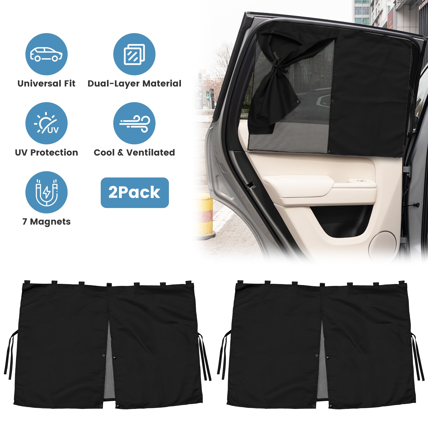 Main product image of 2 Pack Car Window Shades, 26.77x19.09In, Double-Layer Magnetic, 3 Adjustable Modes