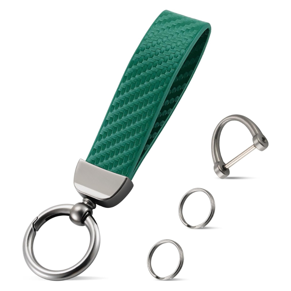 Main product image of Leather and Carbon Fiber Keychain with D-Ring and Two Key Rings