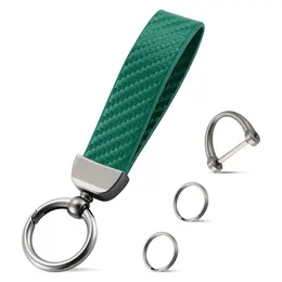 Product image of Leather and Carbon Fiber Keychain with D-Ring and Two Key Rings