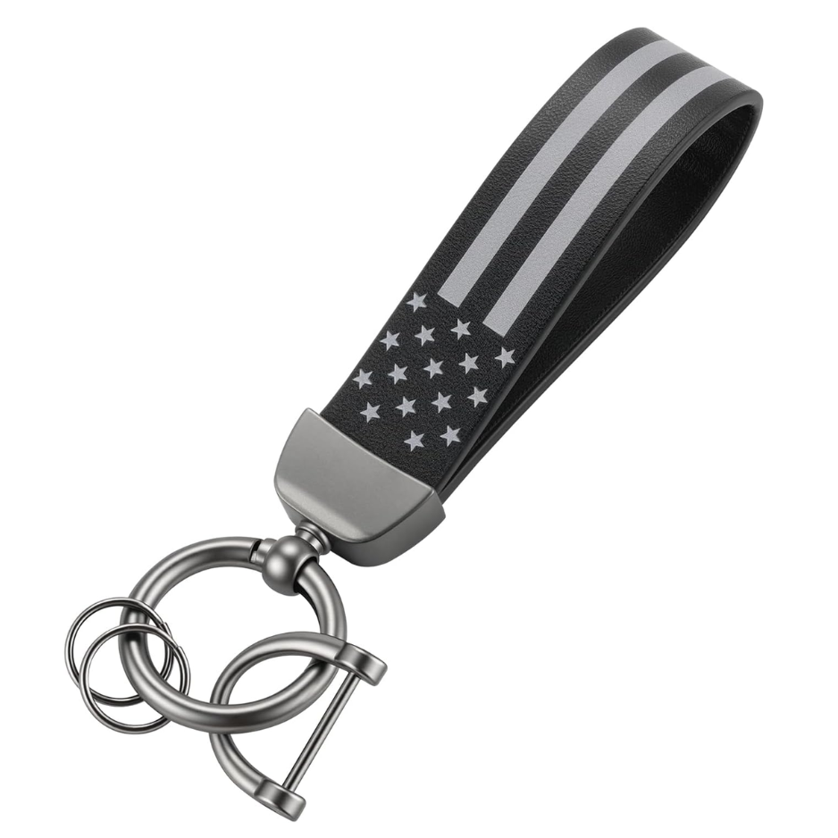 Main product image of Leather Keychain, American Flag, D-Ring, 2 Key Rings