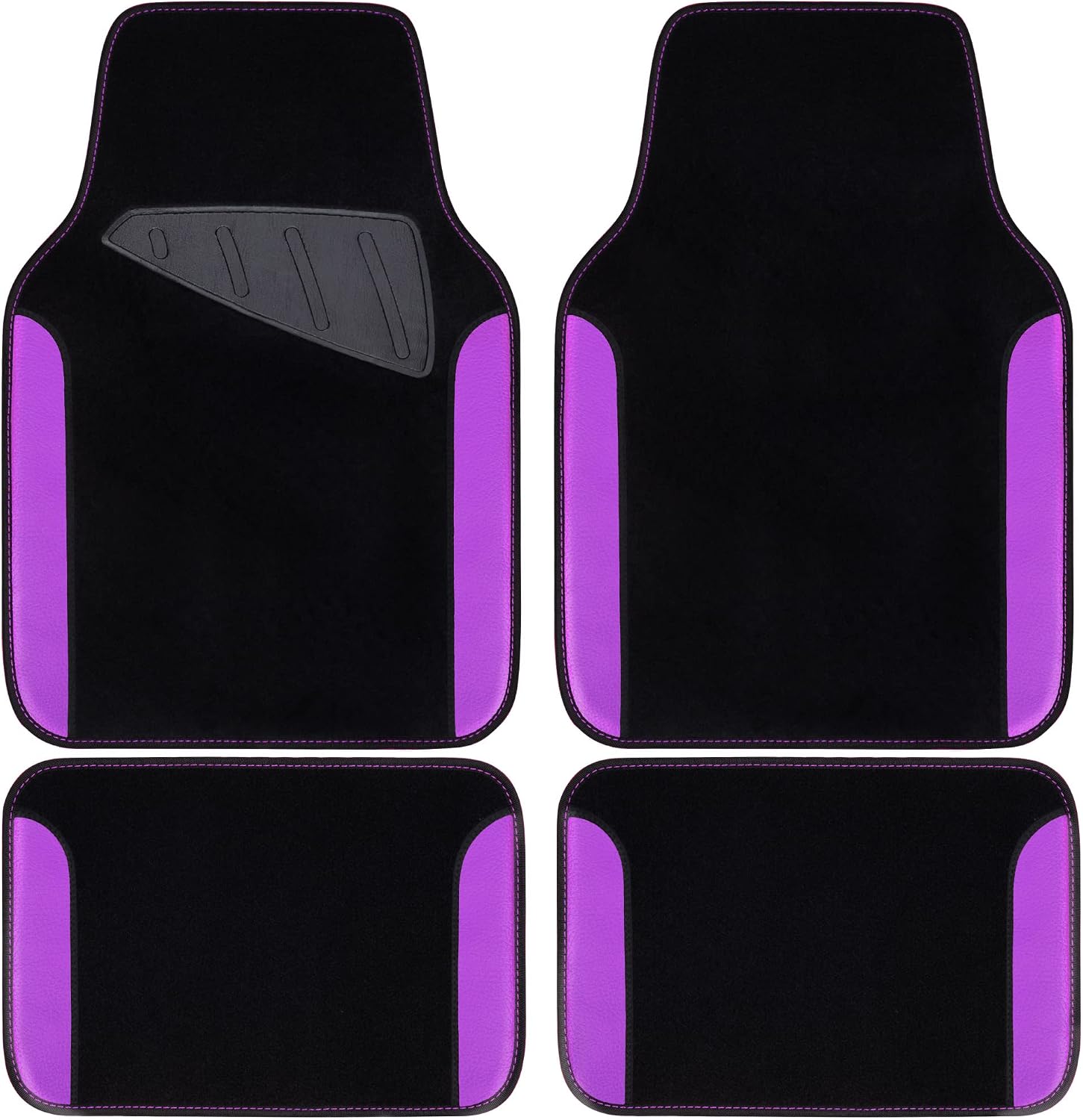 Main product image of Universal Car Floor Mats 4 Units, Waterproof Faux Leather Mats With Anti Slip Backing And Driver Heel Pad, Black Purple