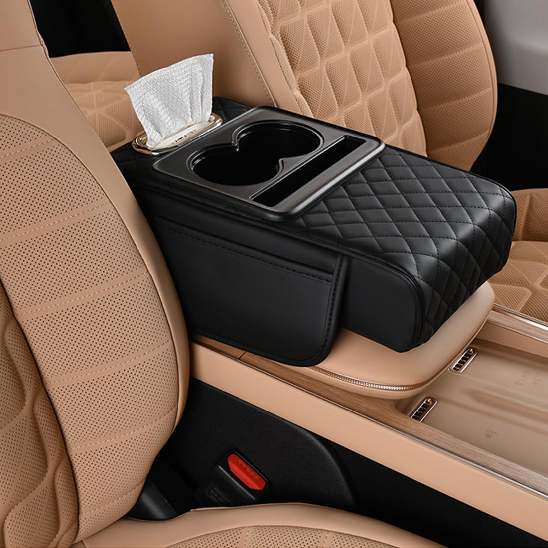 Main product image of 5 In 1 Car Armrest Cushion, Center Console Cover With 2 Storage Bags, Cup Holder, Tissue Box And Phone Slot, Black