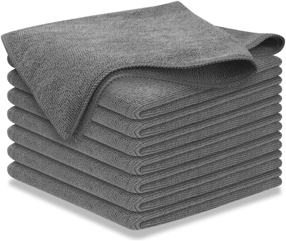 Main product image of Grey Microfiber Cleaning Cloths 8 Units, 12.5x12.5 Inch Absorbent Towels For Car Washing, Glass, Mirrors And Home Cleaning