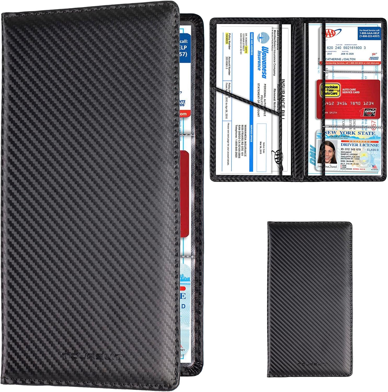 Main product image of Carbon Fiber Car Registration And Insurance Card Holder, Black Vehicle Document Organizer And Storage Case