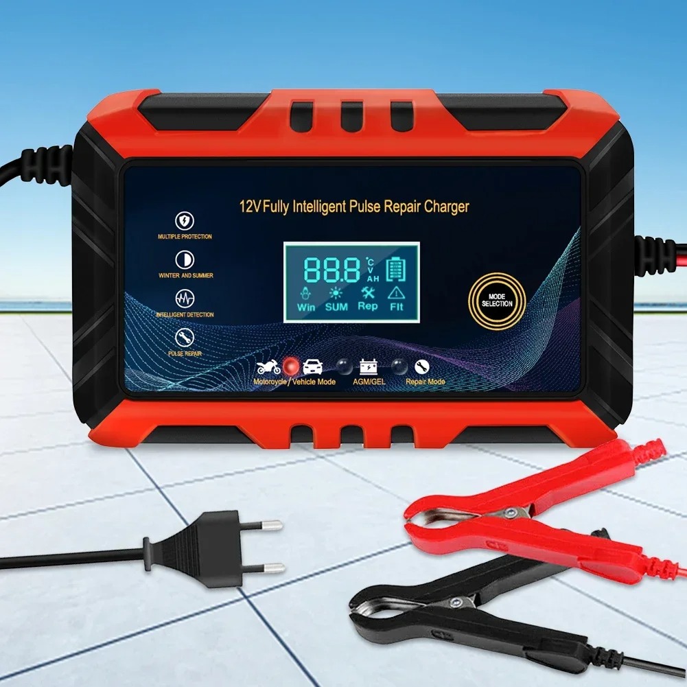 Main product image of 12V 6A Automatic Battery Charger, Pulse Repair, LCD, GEL/Lead Acid