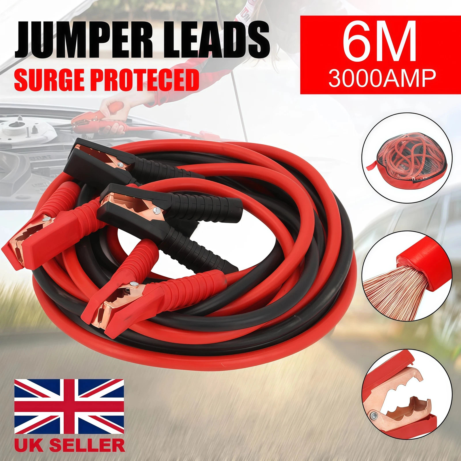 Main product image of 3000A Jumper Cables, 6M Length, for Car and Van Batteries