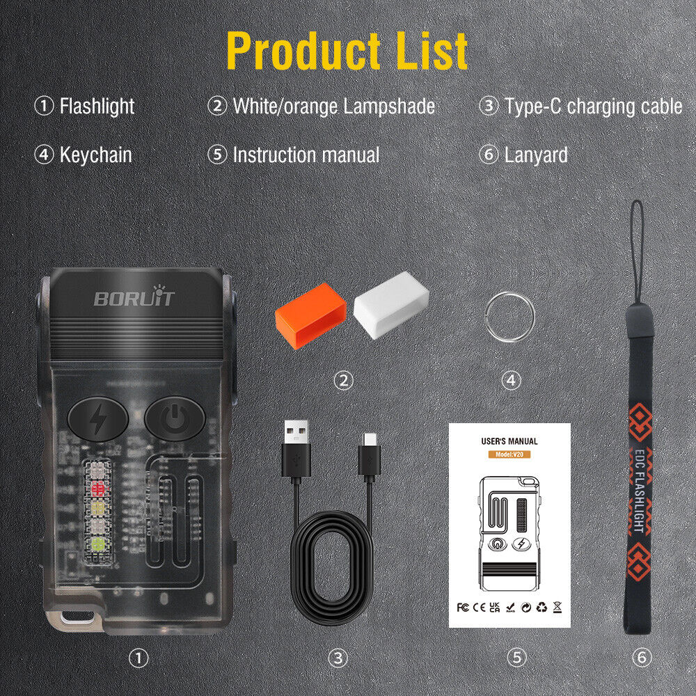 Main product image of BORUIT Mini V20 LED Rechargeable Waterproof Keychain Flashlight