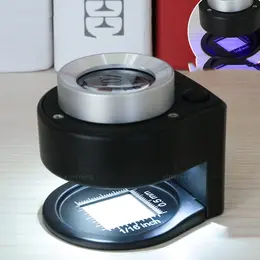 30 Times Full Metal Textile Fabric Printing Grid Pigeon Eye Cloth Mirror With 6LED Money Detector Light A Scale Magnifying Glass