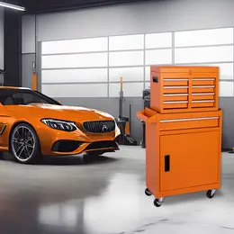 Tool Chest, 5-Drawer Rolling Tool Storage Cabinet With Detachable Top Tool Box, Liner, Universal Lockable Wheels, Adjustable Shelf, Locking Mechanism, Metal Tool Cart For Garage Workshop