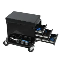 Product image of Rolling Shop Seat with Three Built-in Drawers, Black