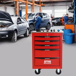 5-Drawer Rolling Tool Cart with Stainless Steel Top, Red/Black