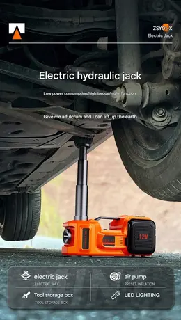 12V Electric Hydraulic Jack and Tire Inflator 3-in-1 Tool