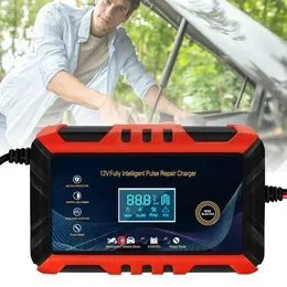 Car Battery Charger 12V 6A Pulse Repair LCD Display Smart Automatic Battery Charger GEL Lead-Acid Charger For Car Motorcycle