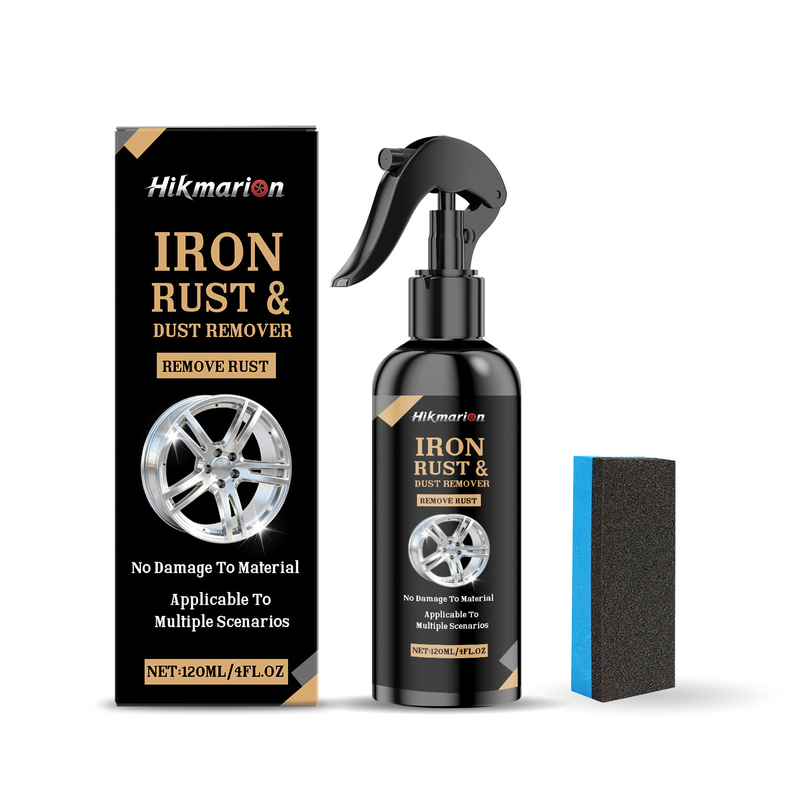 Hikmarion Wheel Rust Remover Spray Effectively Cleans Metal Rust Stains Gently Without Damaging The Surface, Restoring Its Shine.
