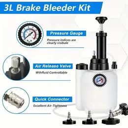 3L Pressure Brake Clutch Fluid Bleeder Bleeding Kit 4 Master Cylinder Adapters