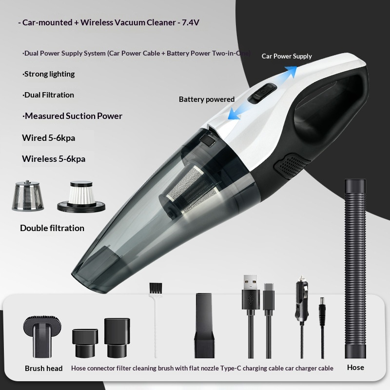 High Power Cordless Car Vacuum Cleaner, Handheld Portable Wet & Dry Vacuum With Lighting, Strong Suction Dual System Auto Vacuum