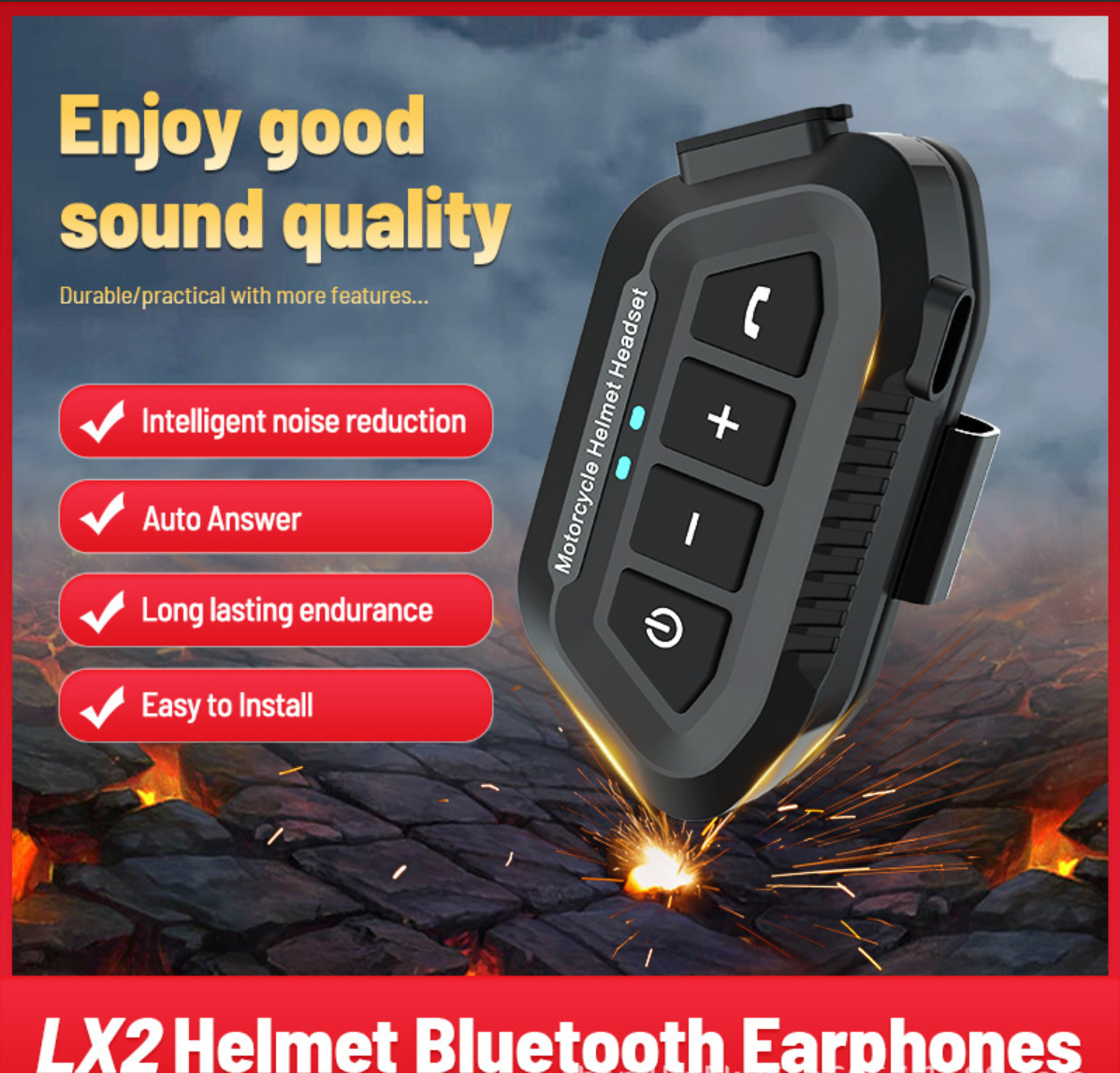Cross-border Exclusive LX2 Motorcycle Bluetooth Headphones, Waterproof Rider Wireless 5.3 Helmet Bluetooth Headphones