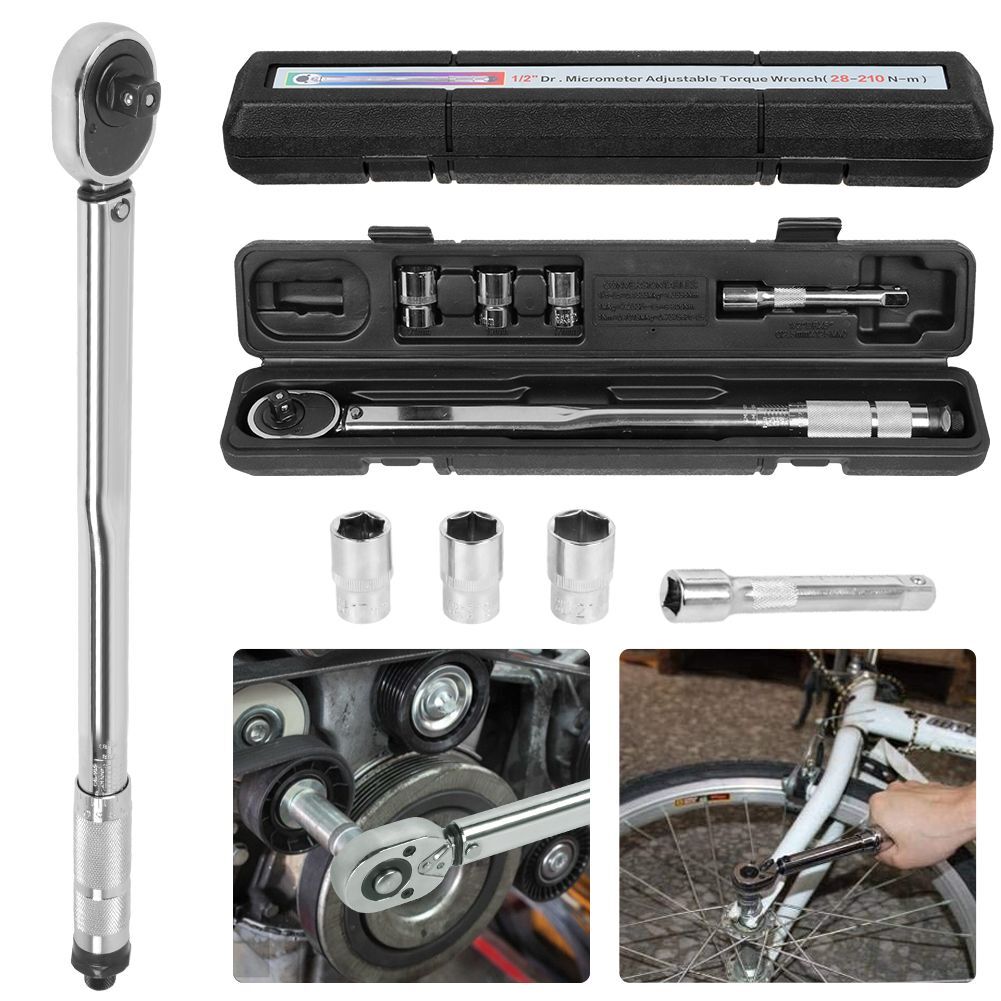 Main product image of 7-Piece 1/2 Inch Ratcheting Torque Wrench Set, 28-210Nm, 17, 19, 21mm Sockets