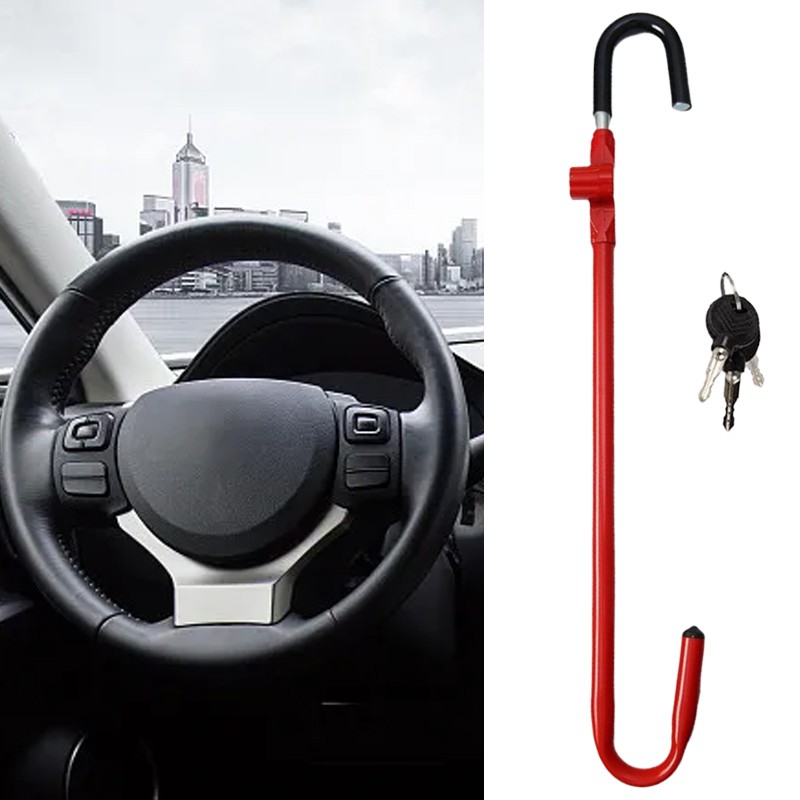 Main product image of Steering Wheel to Pedal Lock, Twin Hook, Red, 2 Keys