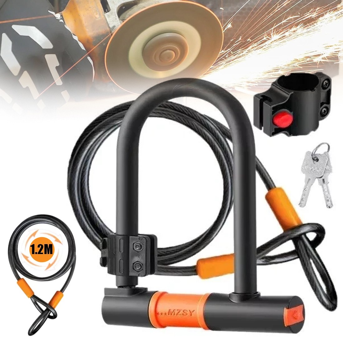 Main product image of U-Shaped Bicycle Lock with Cable and Mounting Bracket, Two Keys
