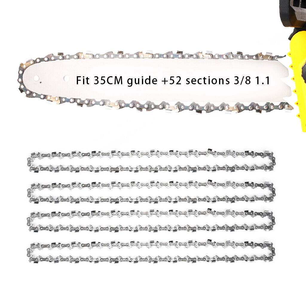 Main product image of 14 Inch (35cm) Chainsaw Guide Bar with 4x 3/8 Inch 1.1mm 52DL Semi Chisel Chains