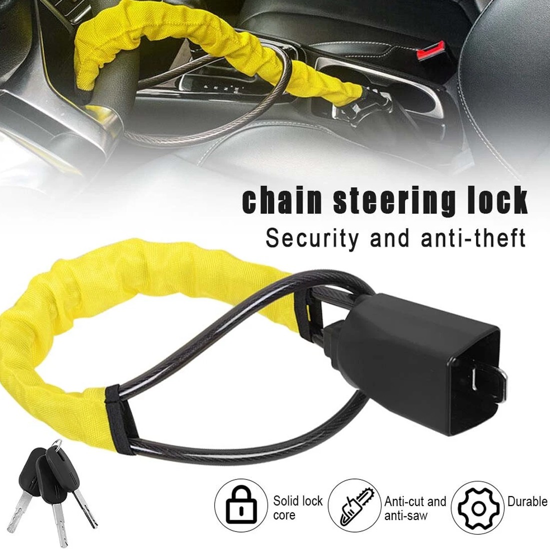 Main product image of Heavy Duty Steering Wheel Anti-Theft Lock for Vehicle Security