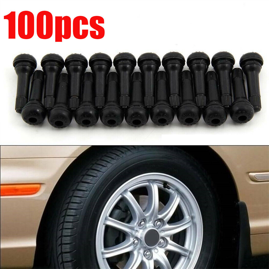 Main product image of 100-Pack TR414 Tubeless Rubber Tire Wheel Valves, Black