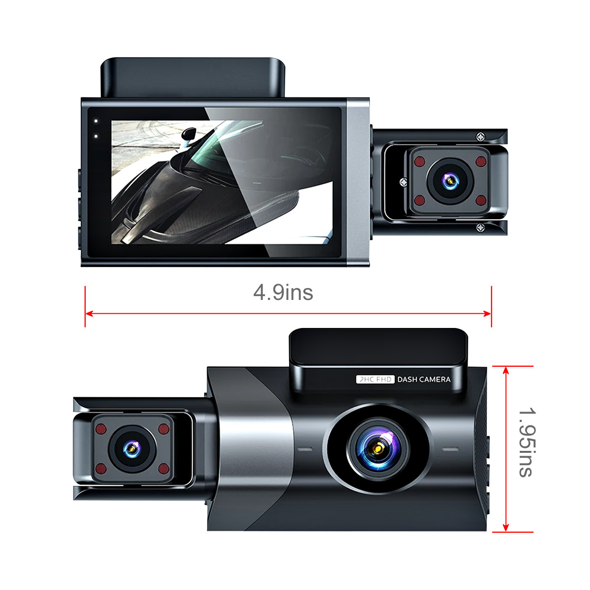 Main product image of 1296P HD WiFi 3-Lens Dash Cam, Front and Rear Night Vision