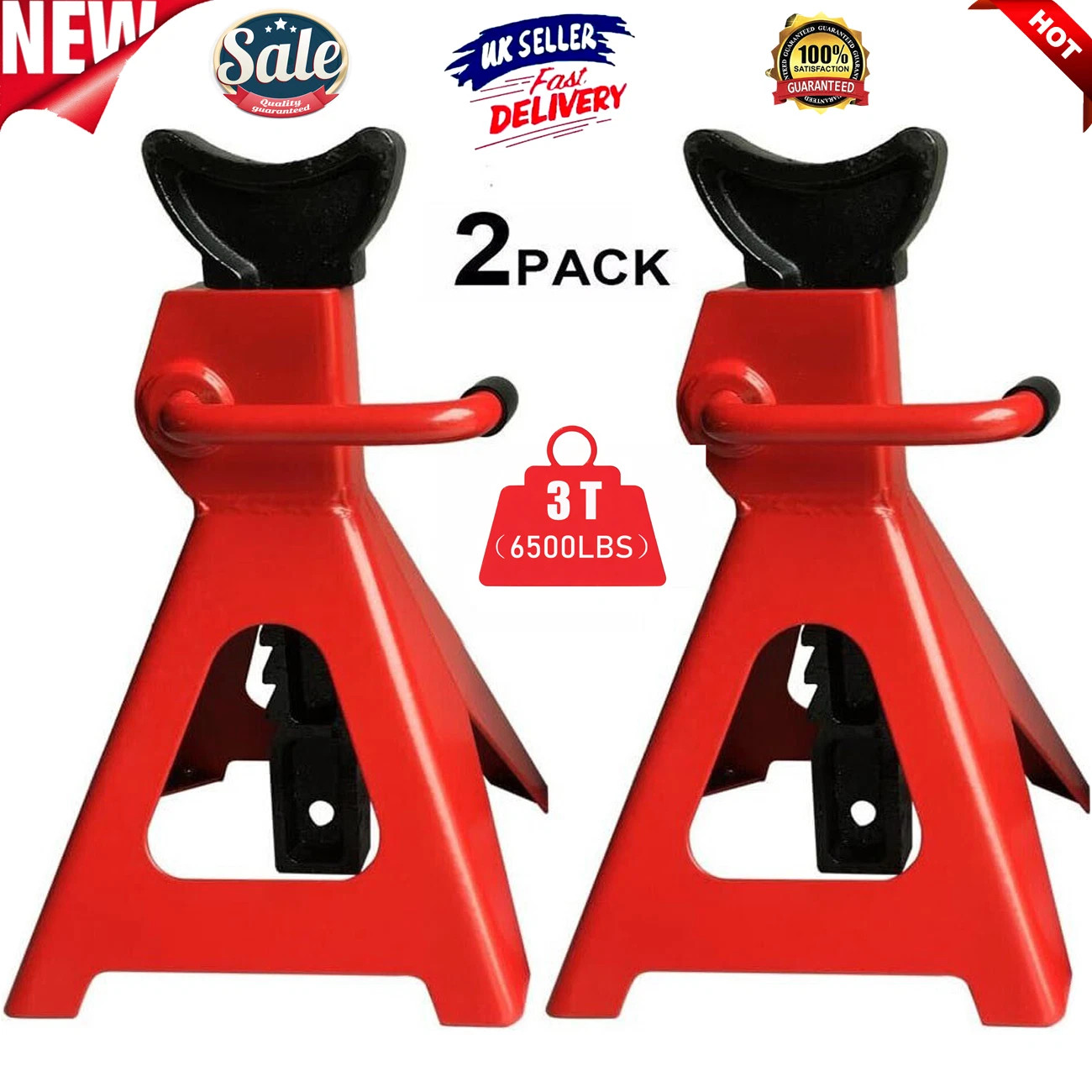 Main product image of 2Pcs Axle Stands FloorJack Heavy Duty Lifting 3 Ton Capacity Stand Car CaravanUK