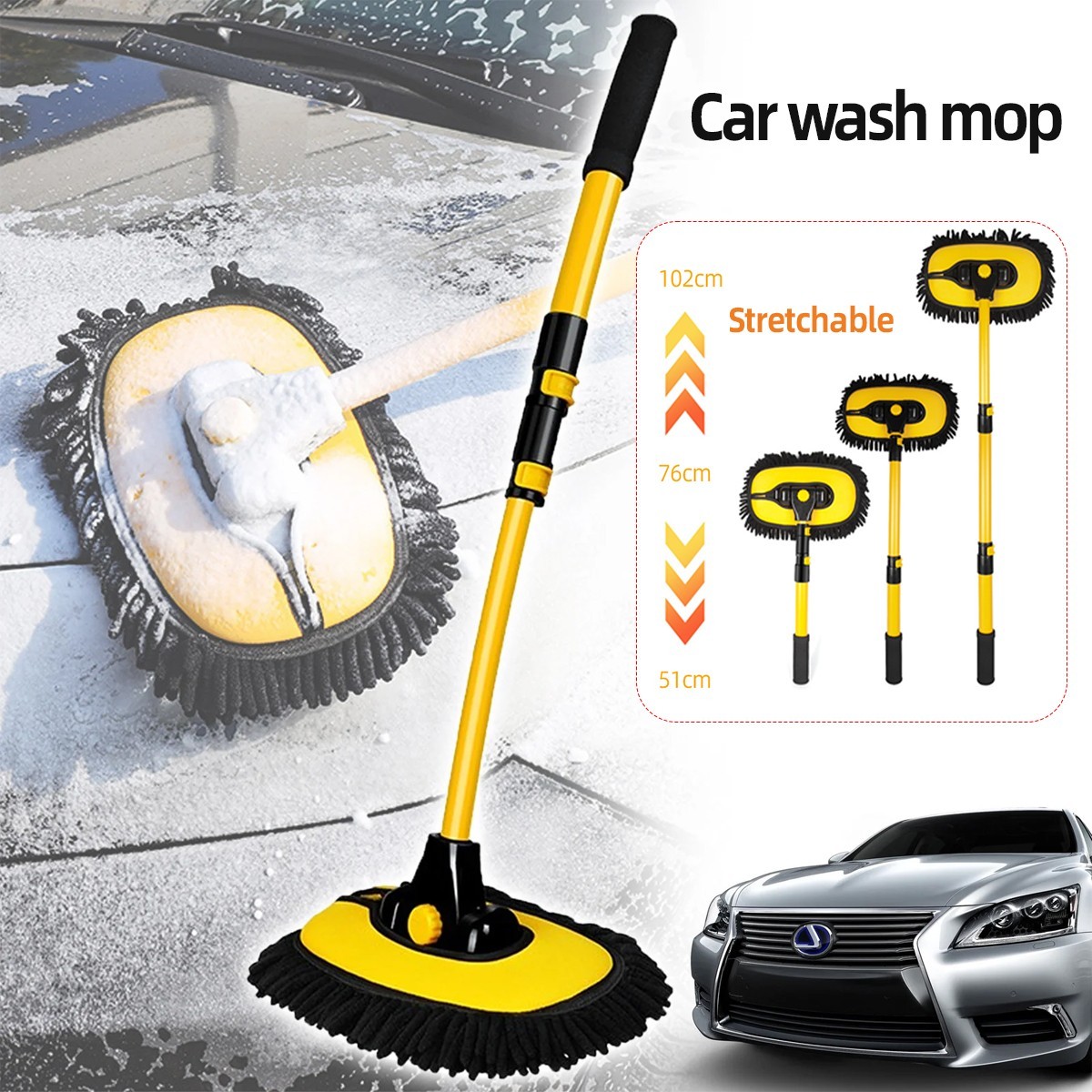 Main product image of Adjustable Telescopic Car Wash Brush Kit Mop Long Handle Vehicle Cleaning Tool