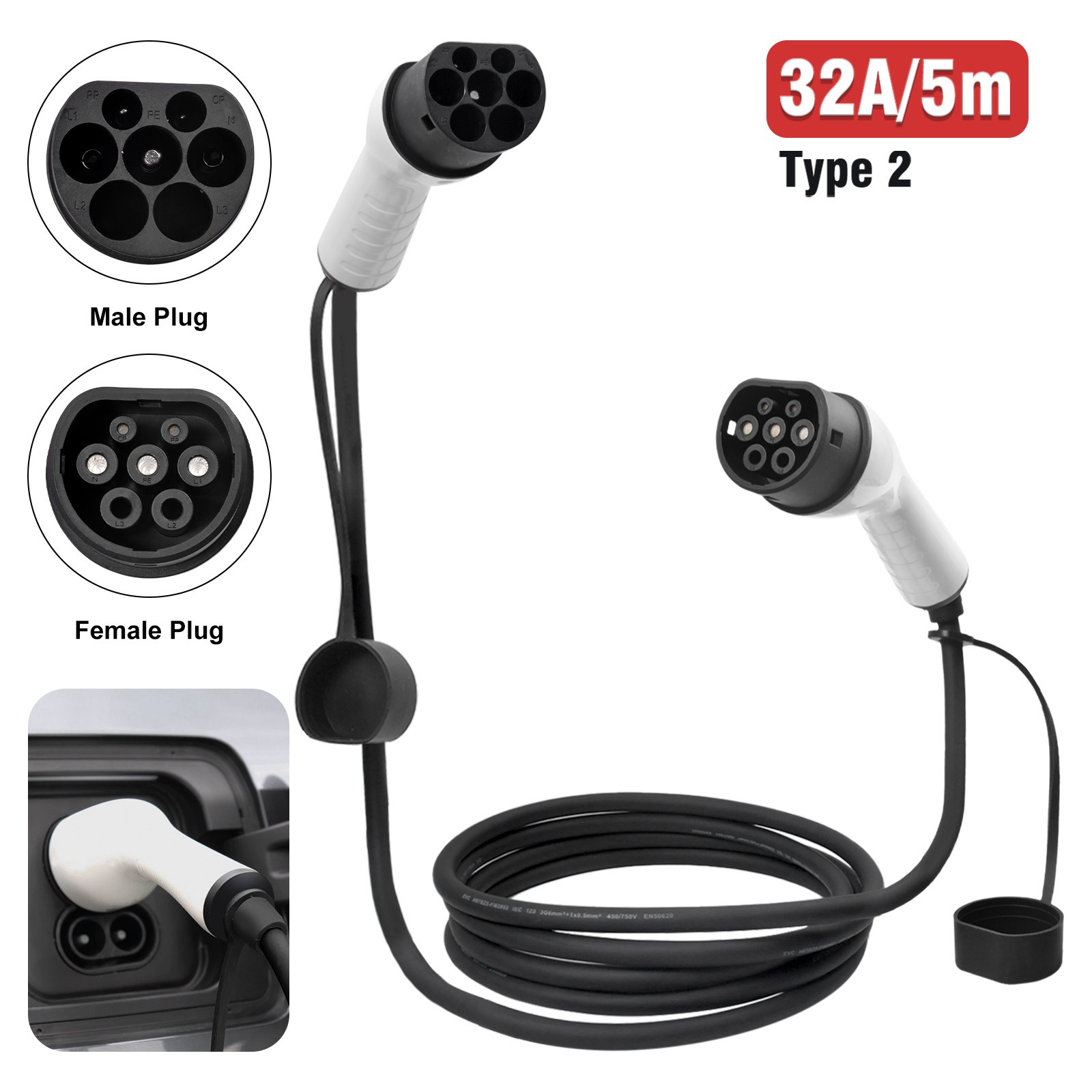 Main product image of 32A EV Charging Cable, 5M, Type 2 to Type 2 Connector for Electric Vehicles