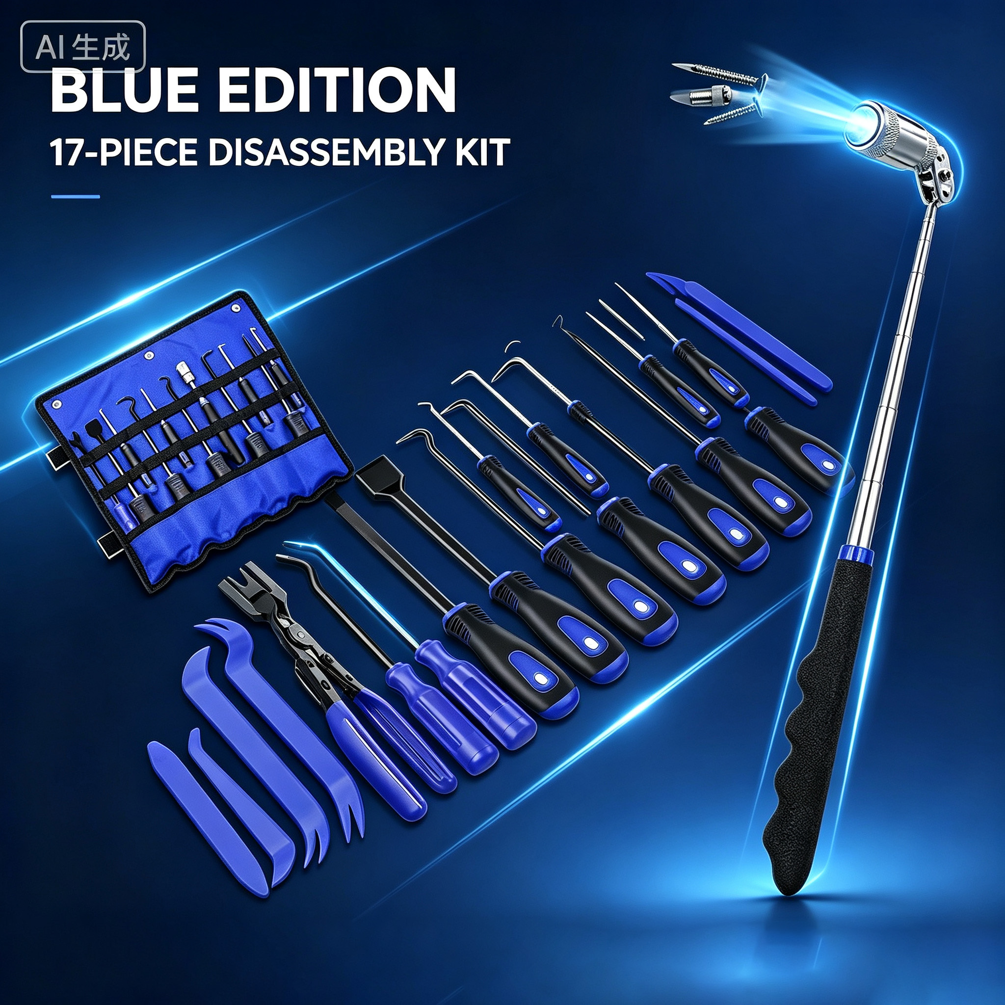 Main product image of Automotive Trim Panel Disassembly Tool Kit, 9 Oil Seal Hooks, 4 Pry Bars